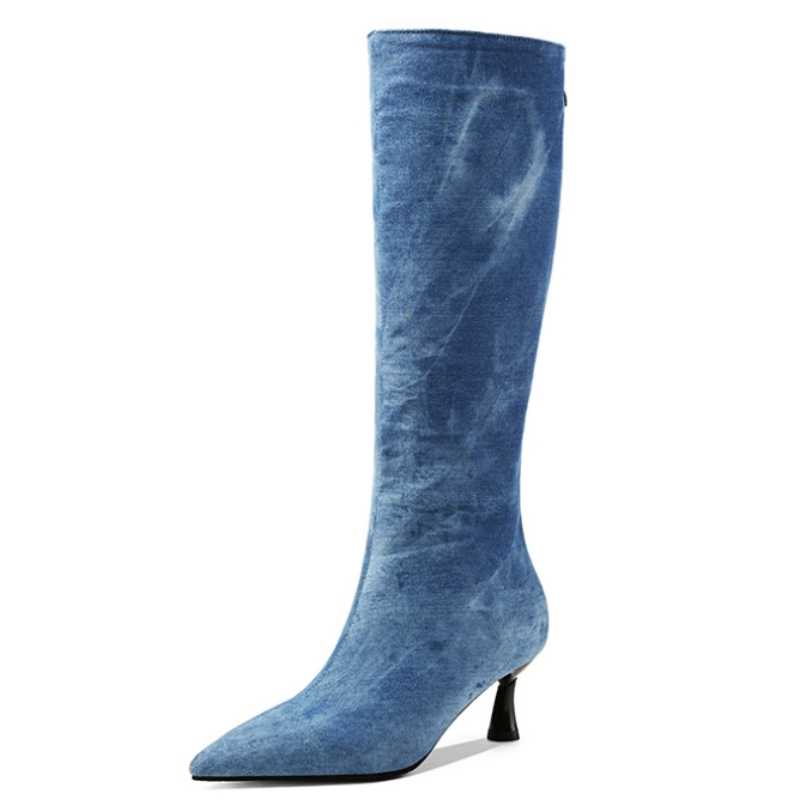 Women Shoes Jeans - Blue Jeans Knee High Boots Women