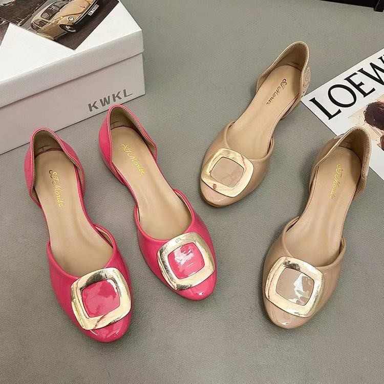 Pointed Toe Flat - Fashion Square Buckle Hollow Flat Single