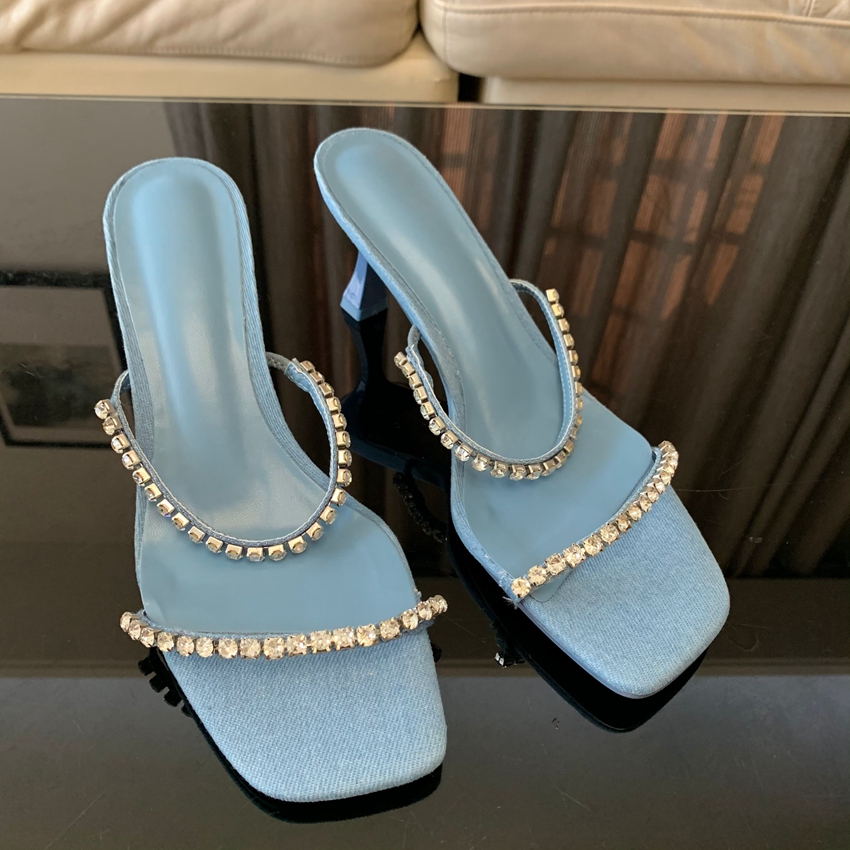 Denim Rhinestone Heels Sandals - огляд і ціна Women Shoes Jeans